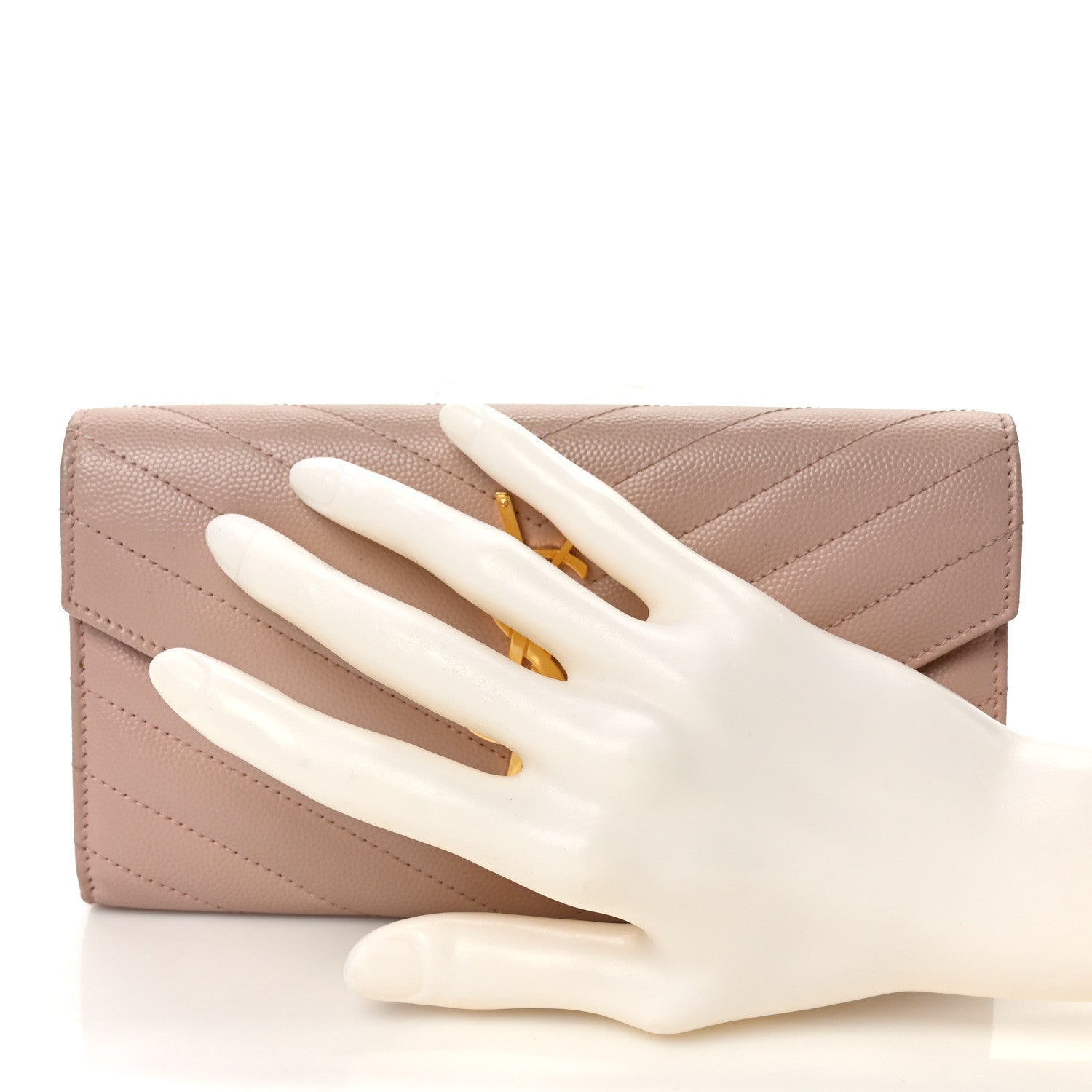 Saint Laurent Grain De Poudre Matelasse Chevron Monogram Flap Wallet Pale Pink 2 of 7