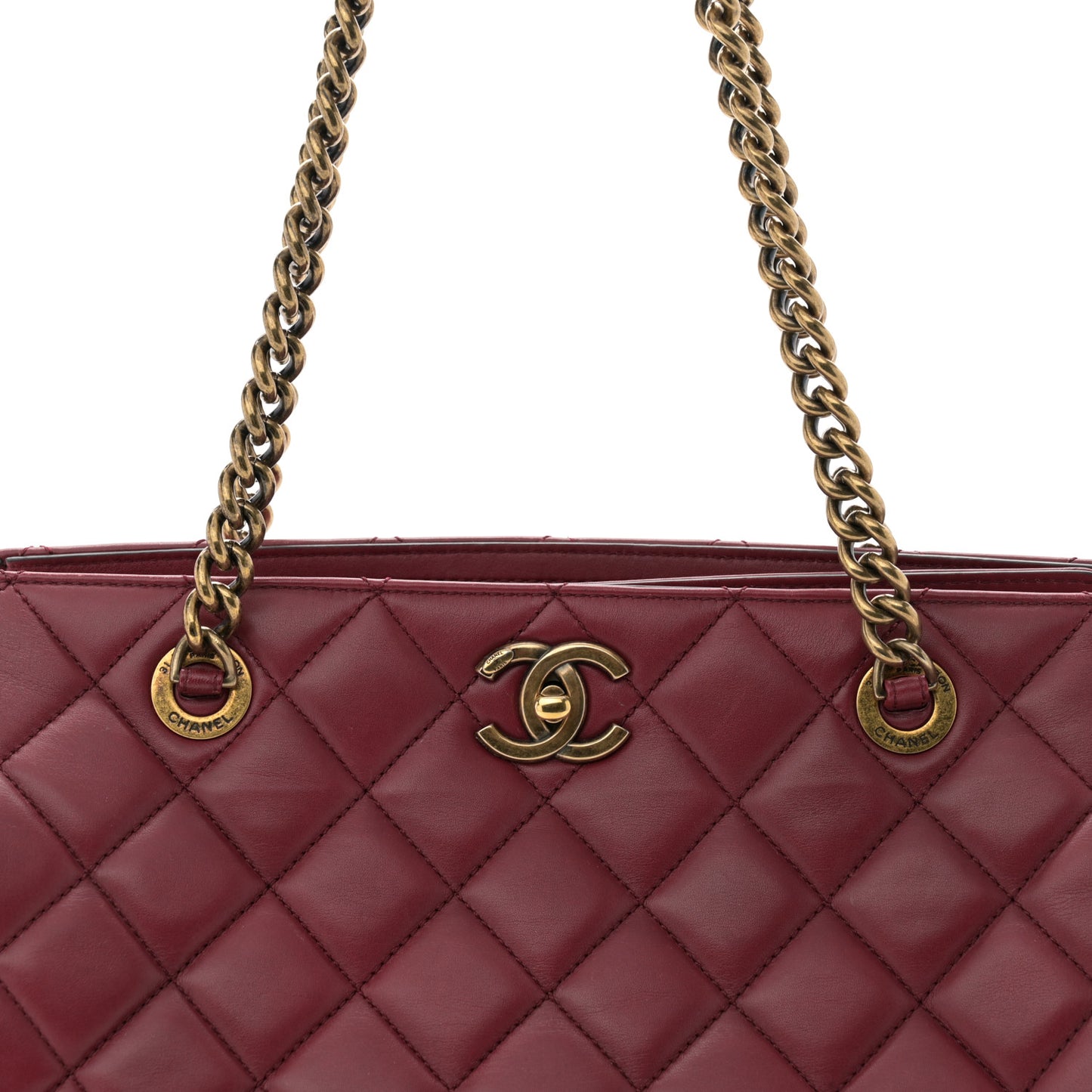 Calfskin Quilted Small Perfect Edge Tote Burgundy