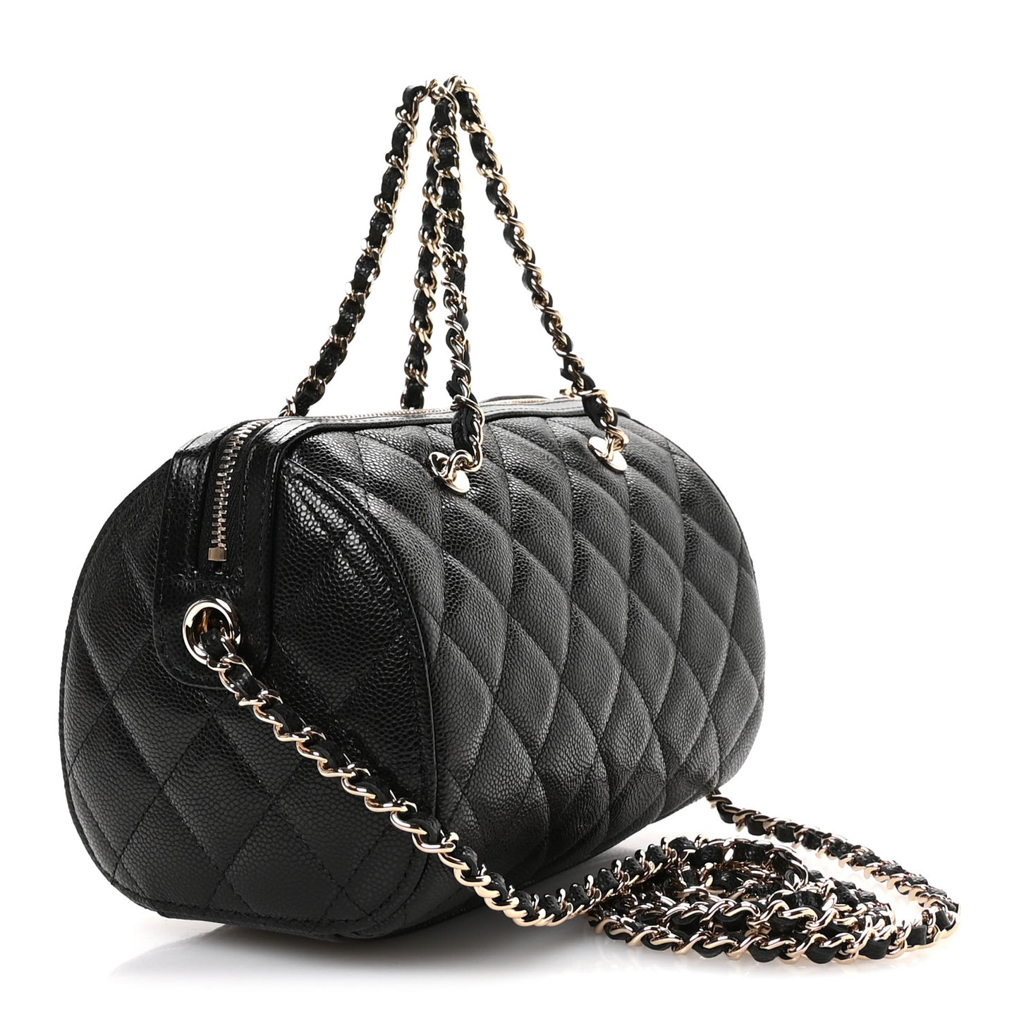 Caviar Quilted Barrel Clutch With Chain Black