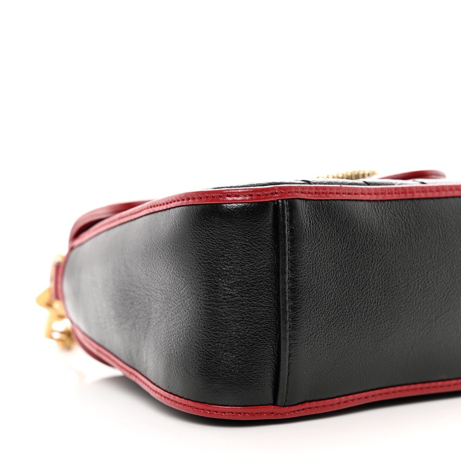 Gucci Vintage Effect Calfskin Matelasse Diagonal Mini Torchon GG Marmont Top Handle Shoulder Bag Black Romantic Cherry 9 of 10