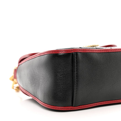 Gucci Vintage Effect Calfskin Matelasse Diagonal Mini Torchon GG Marmont Top Handle Shoulder Bag Black Romantic Cherry 9 of 10