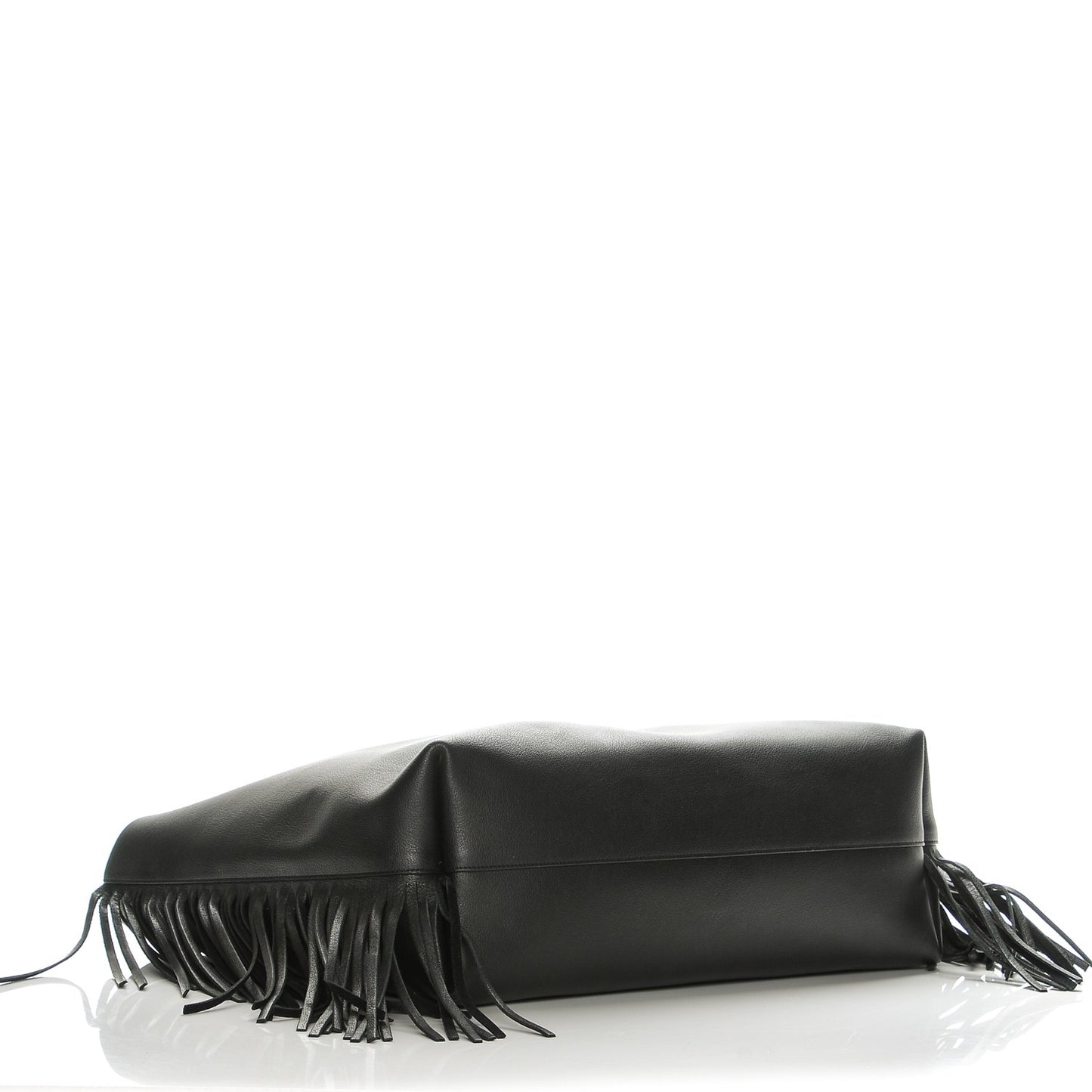 Calfskin Large Fringe Shopping Tote Black