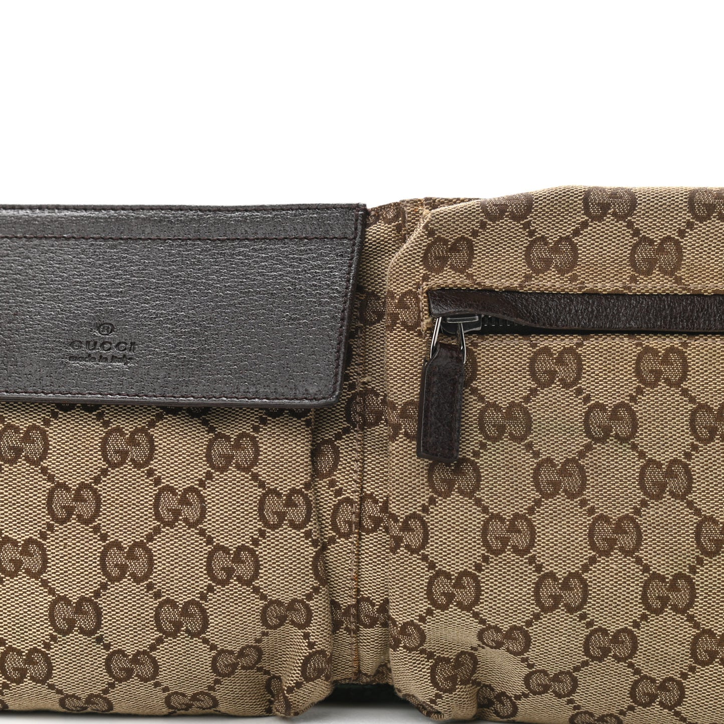 GG Monogram Double Pocket Belt Bag Dark Brown
