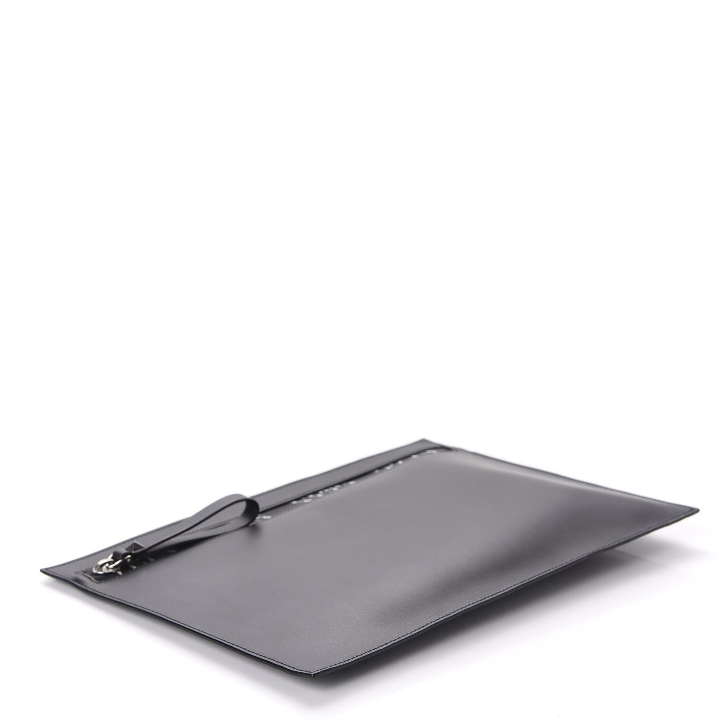 Calfskin Large VLTN Rockstud Flat Zip Pouch Black