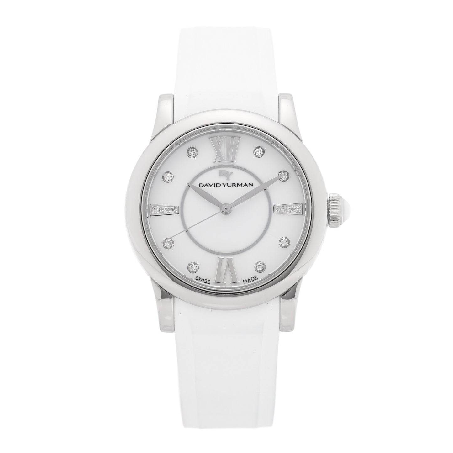 Stainless Steel Rubber Diamond 35mm Classic Quartz Watch White