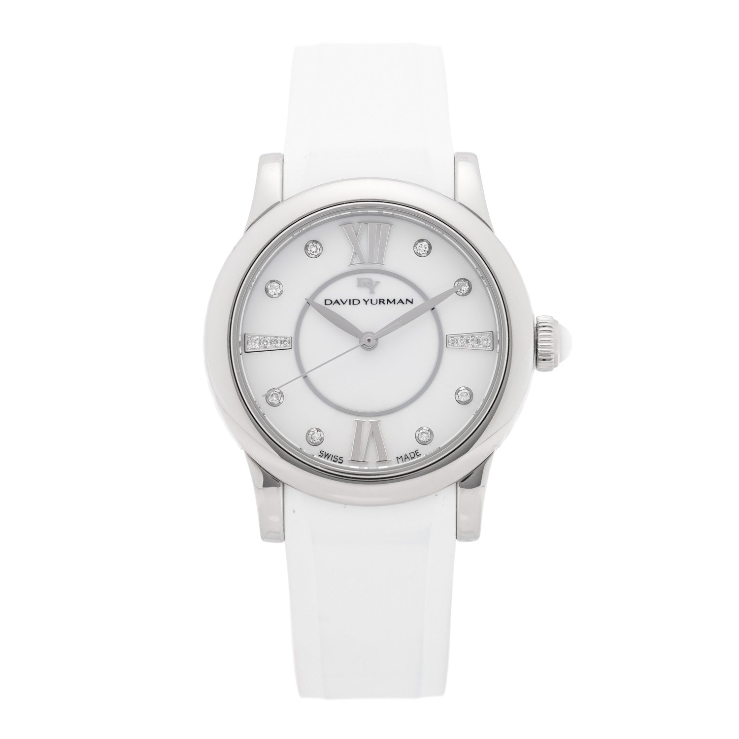David Yurman Stainless Steel Rubber Diamond 35mm Classic Quartz Watch White 1 of 5