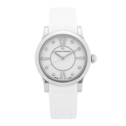 David Yurman Stainless Steel Rubber Diamond 35mm Classic Quartz Watch White 1 of 5