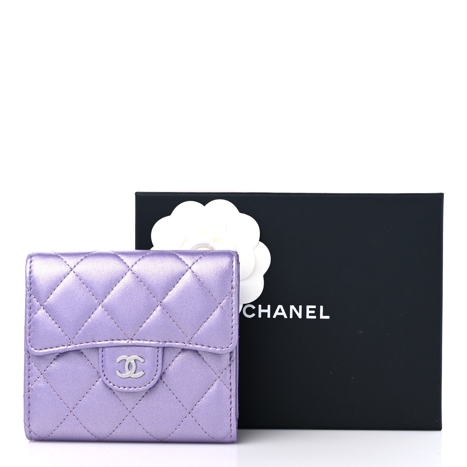Chanel Iridescent Lambskin Quilted Compact Flap Wallet Purple 12 of 12