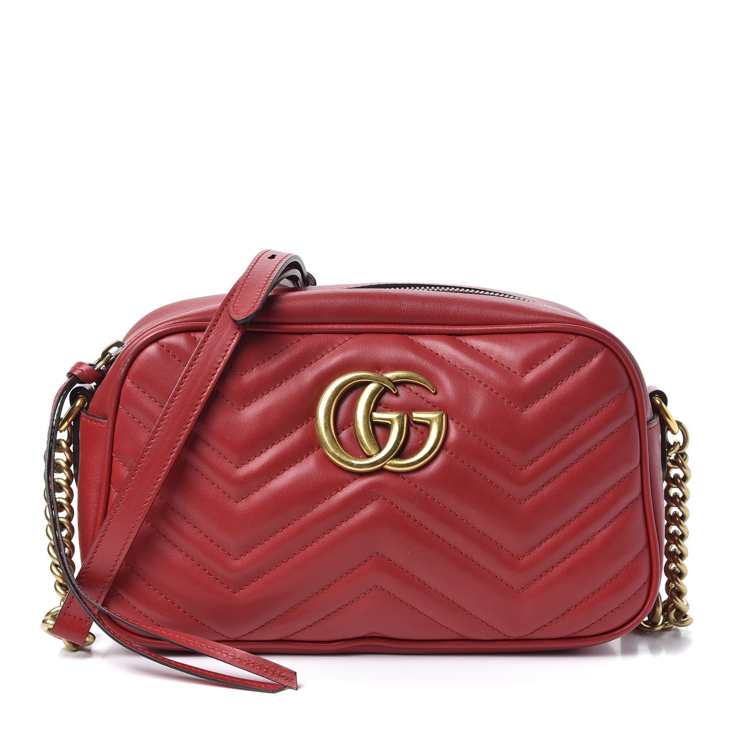 Gucci Calfskin Matelasse Small GG Marmont Chain Shoulder Bag Hibiscus Red 1 of 10