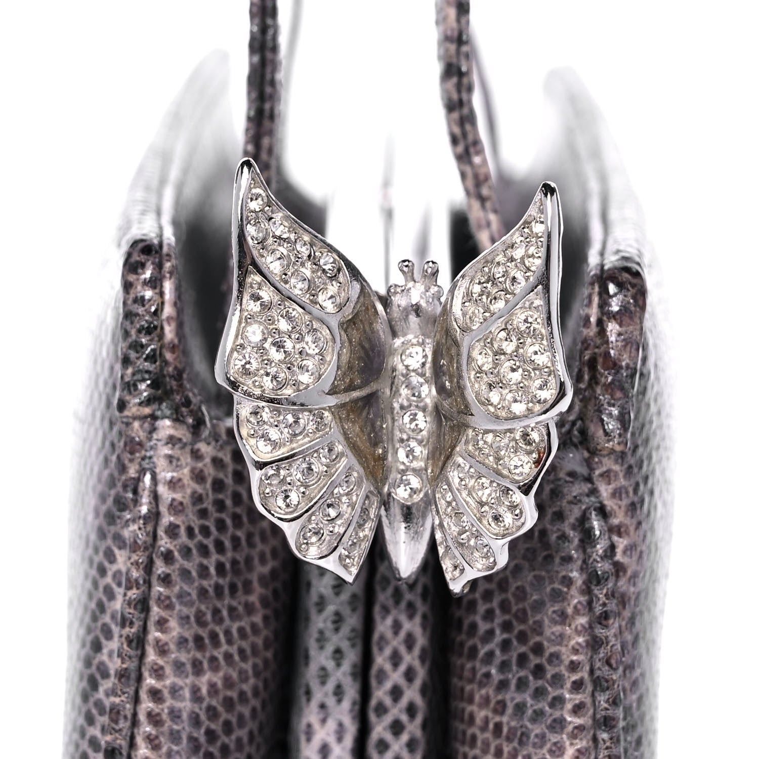 Judith Leiber Metallic Lizard Crystal Butterfly Silver Multicolor 8 of 11