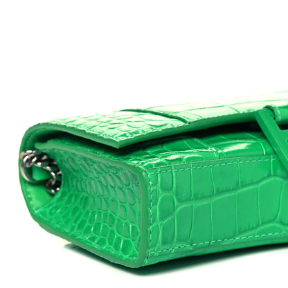 Balenciaga Shiny Calfskin Tonal B Crocodile Embossed Hourglass Chain Bag Vivid Green 8 of 9