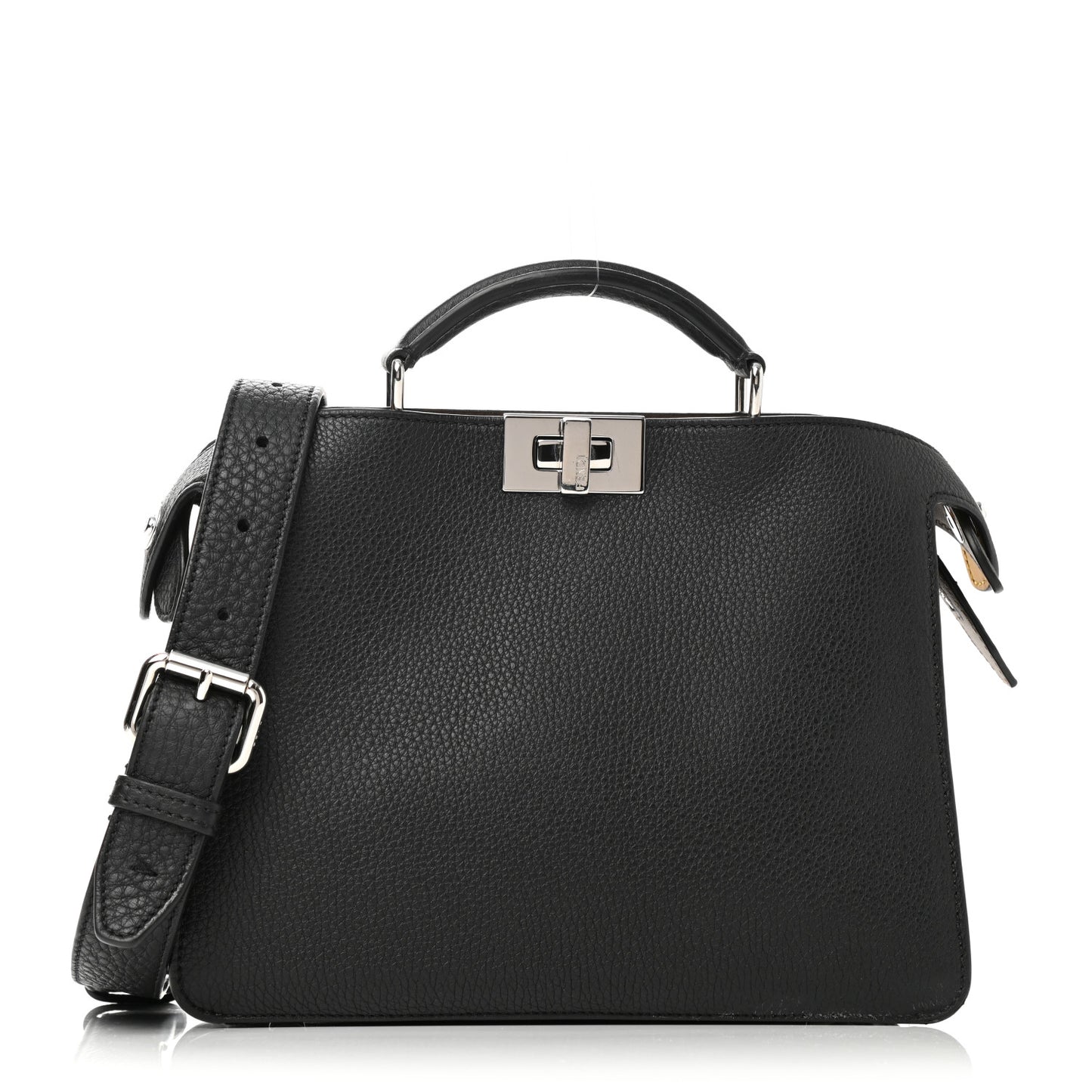 Cuoio Romano Vitello Cover Glazed Fabric Bi-Color FF 1974 Mini Peekaboo I SEE U Satchel Black Mimosa Tobacco Moro