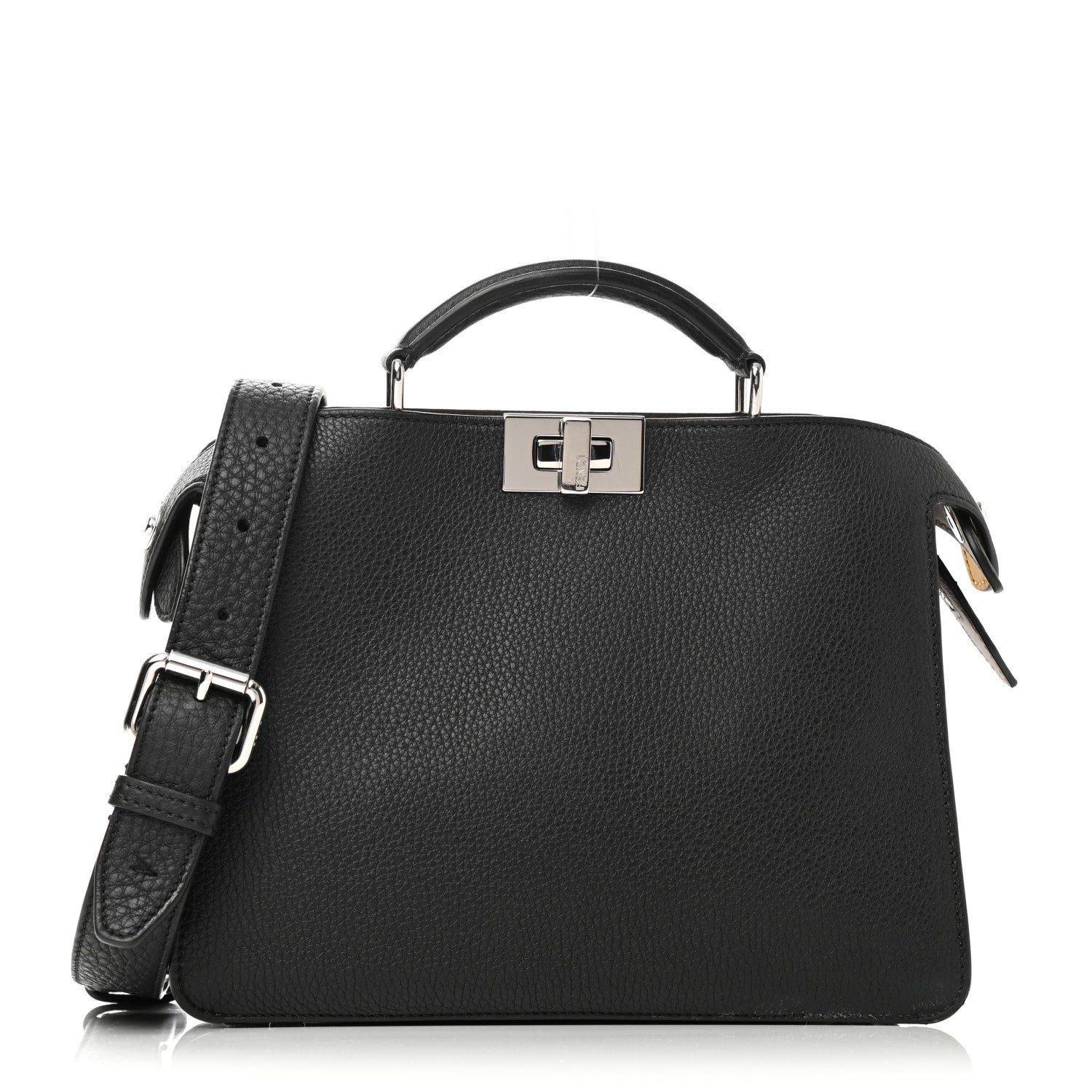 Fendi Cuoio Romano Vitello Cover Glazed Fabric Bi-Color FF 1974 Mini Peekaboo I SEE U Satchel Black Mimosa Tobacco Moro 3 of 12