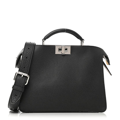 Fendi Cuoio Romano Vitello Cover Glazed Fabric Bi-Color FF 1974 Mini Peekaboo I SEE U Satchel Black Mimosa Tobacco Moro 3 of 12