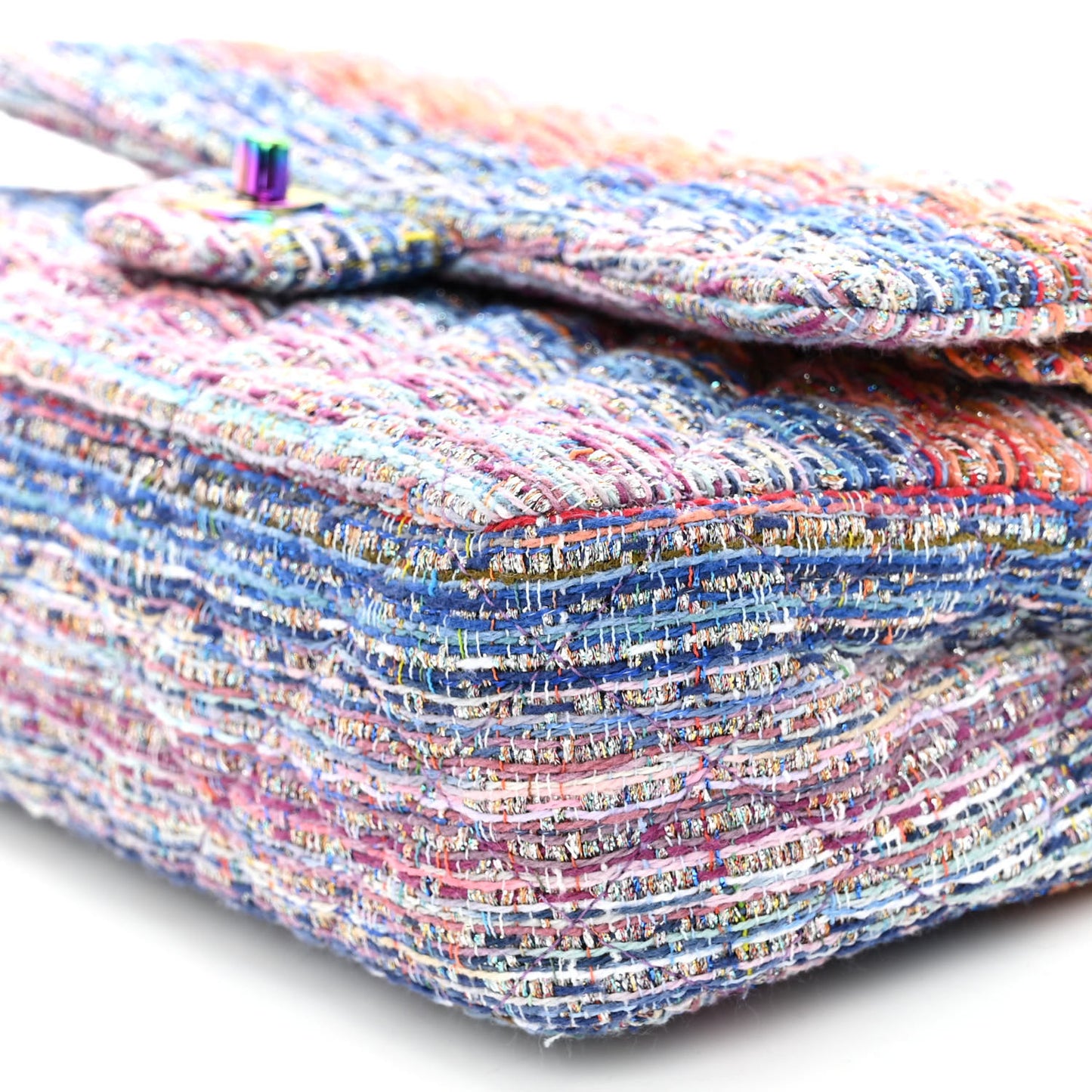 Tweed Quilted Medium Double Flap Blue Pink Orange