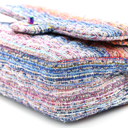 Chanel Tweed Quilted Medium Double Flap Blue Pink Orange 10 of 10