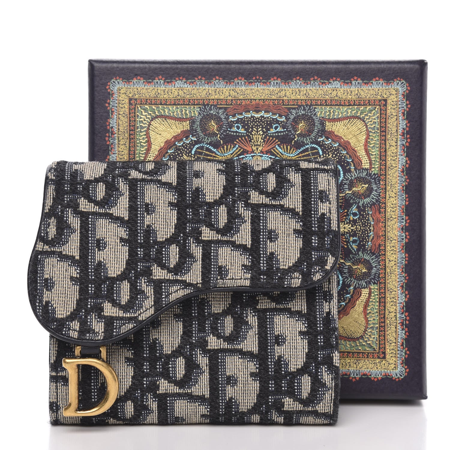 Christian Dior Oblique Saddle Lotus Wallet Blue 8 of 8