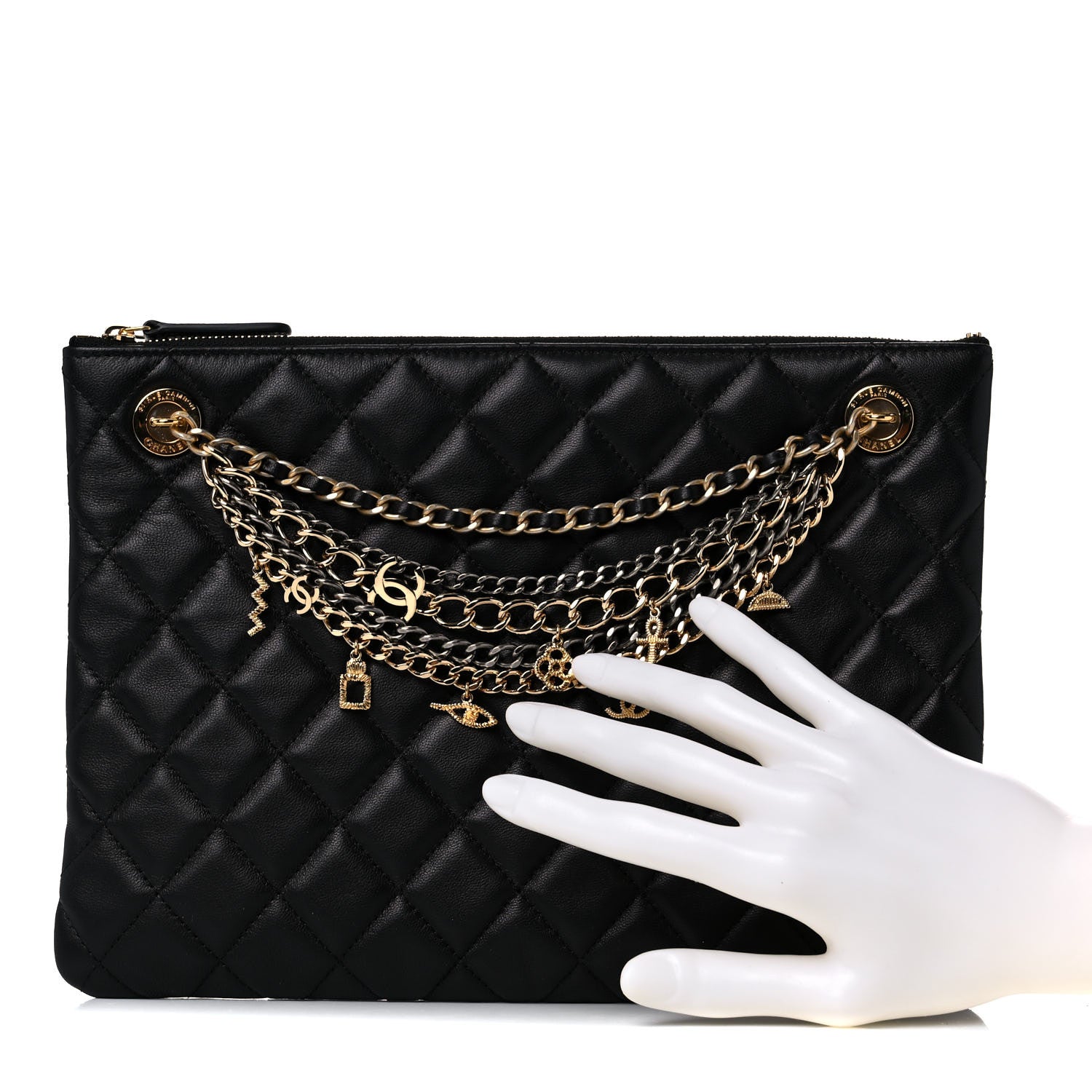 Chanel Lambskin Quilted Egyptian Amulet Zipped Pouch Black 2 of 10