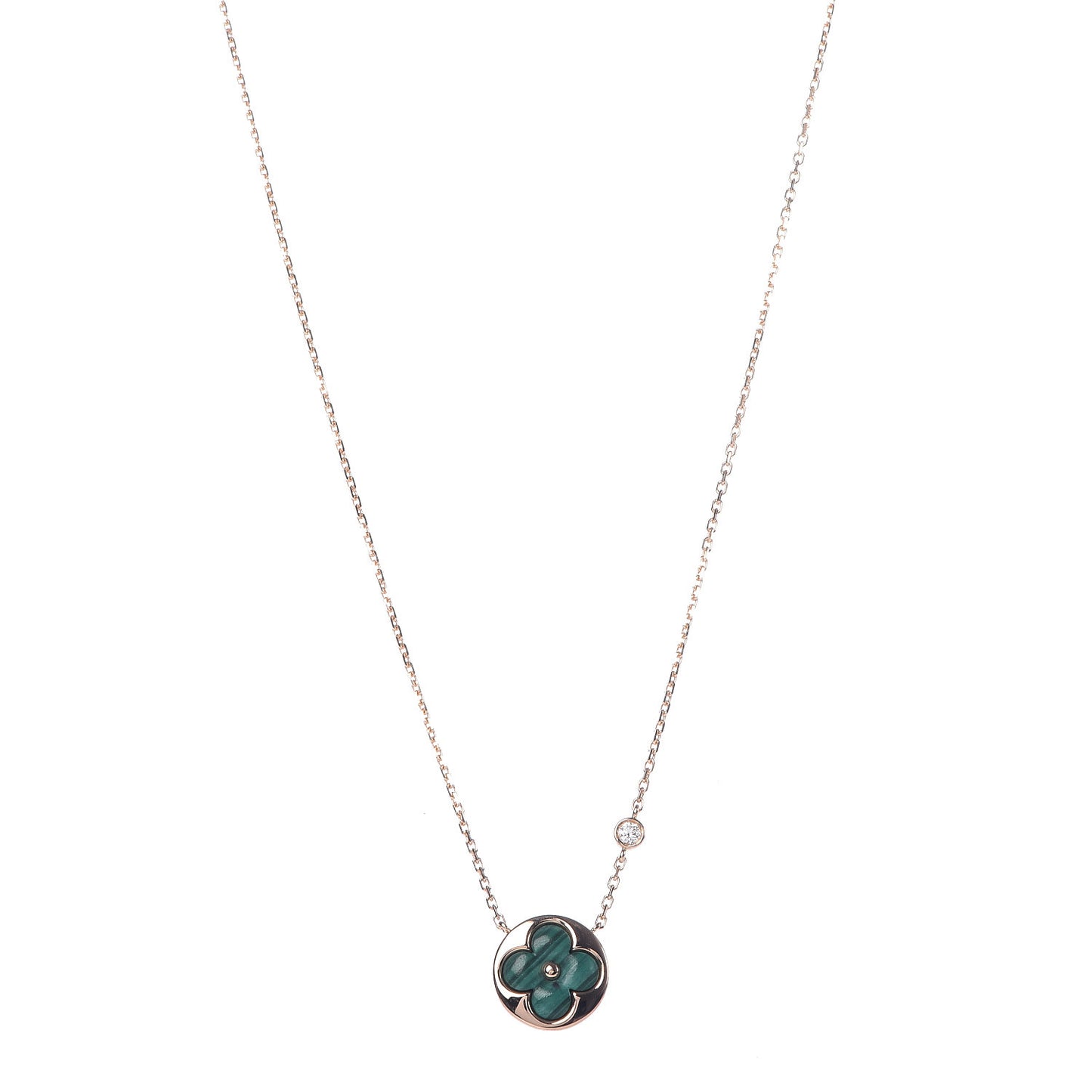 18K Pink Gold Diamond Malachite Color Blossom BB Sun Pendant Necklace