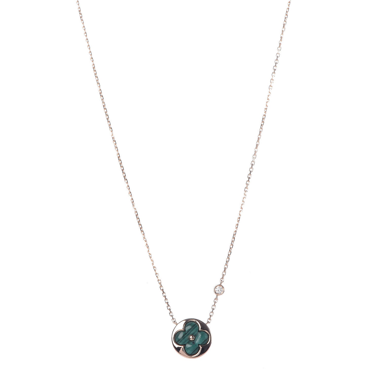 Louis Vuitton 18K Pink Gold Diamond Malachite Color Blossom BB Sun Pendant Necklace 1 of 5