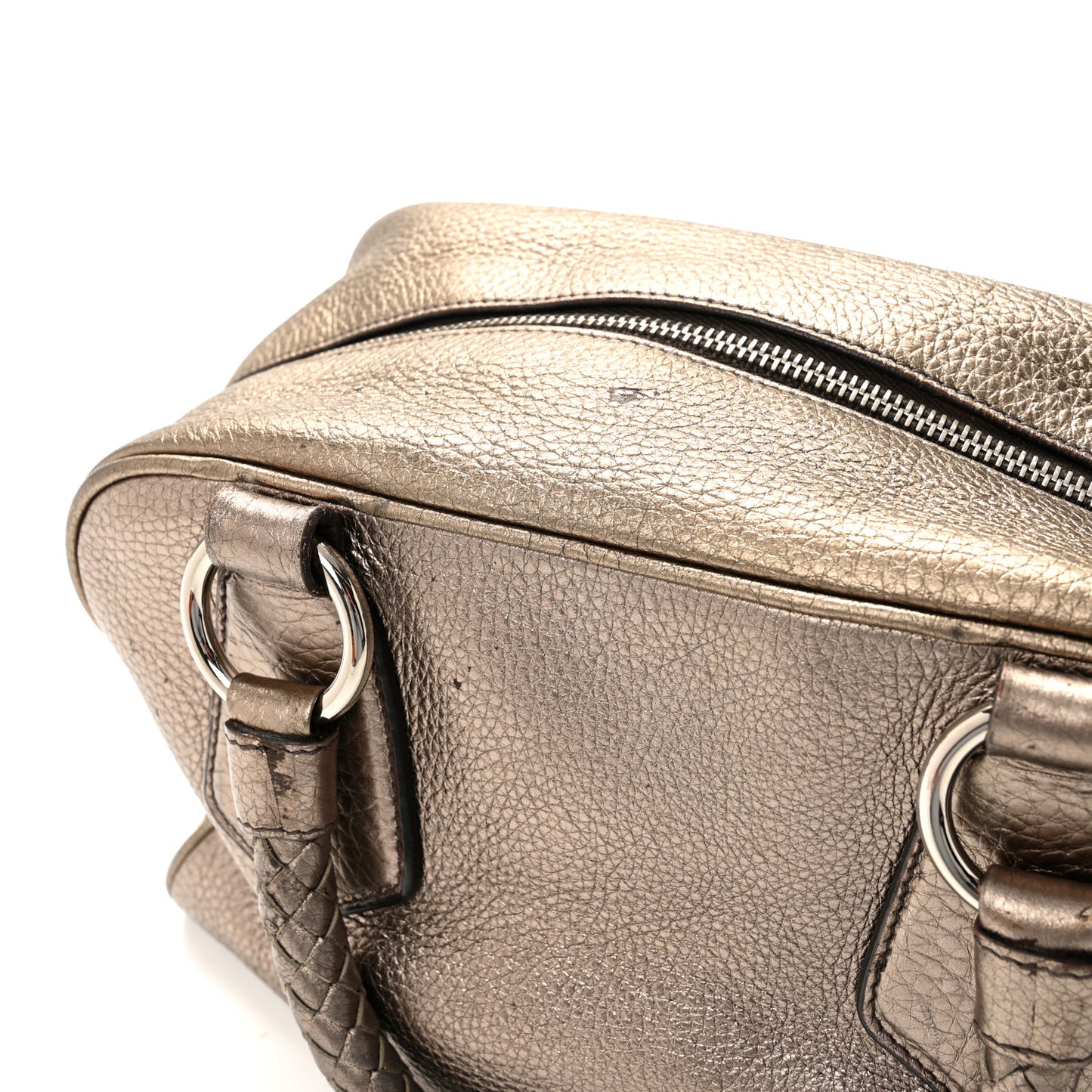 Metallic Vitello Daino Braided Bowler Piombo