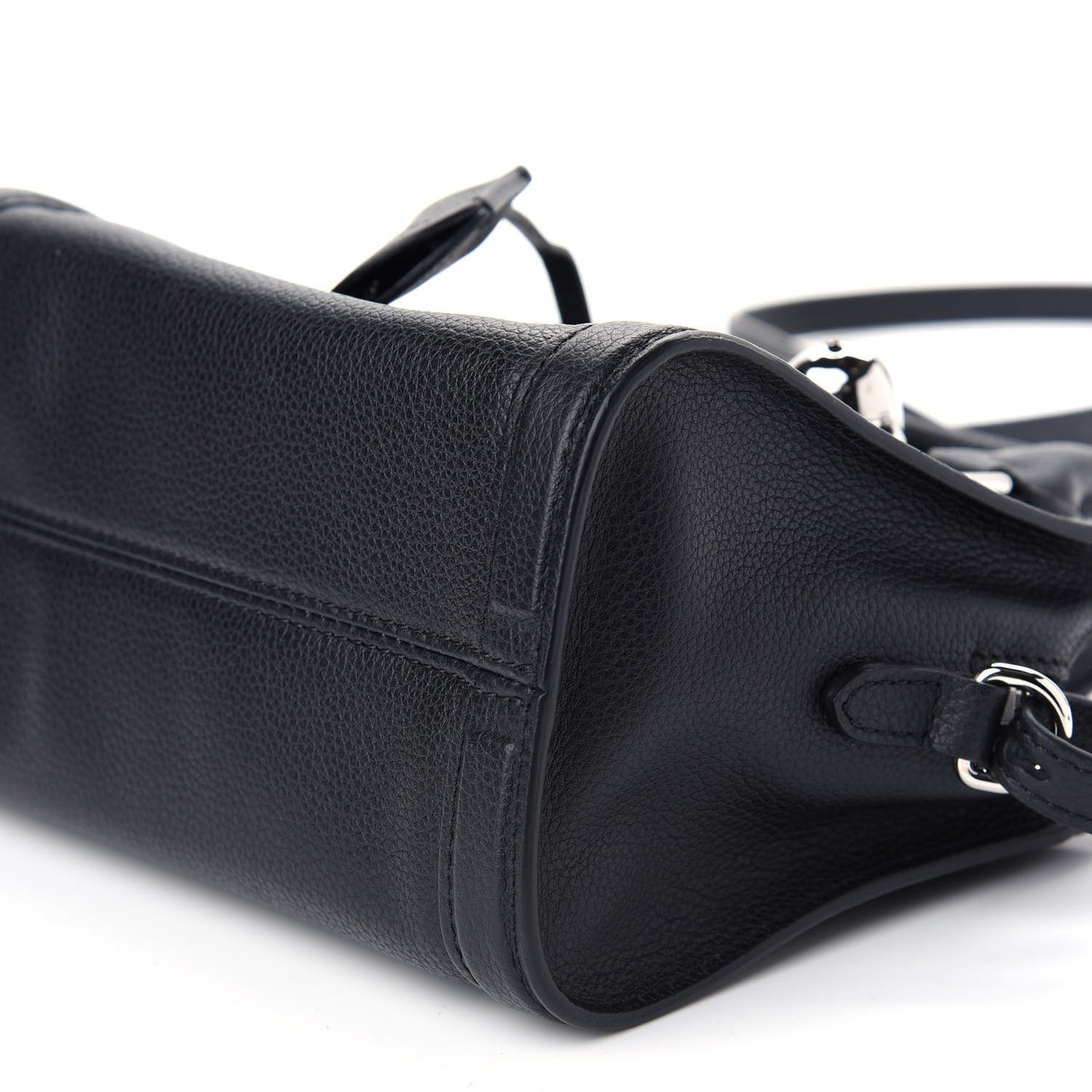 Pebbled Calfskin Mini Padlock Tote Black