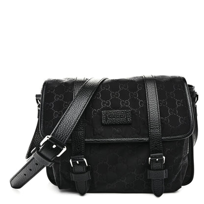 Gucci Nylon Monogram Double Buckle Flap Messenger Bag Black 1 of 10