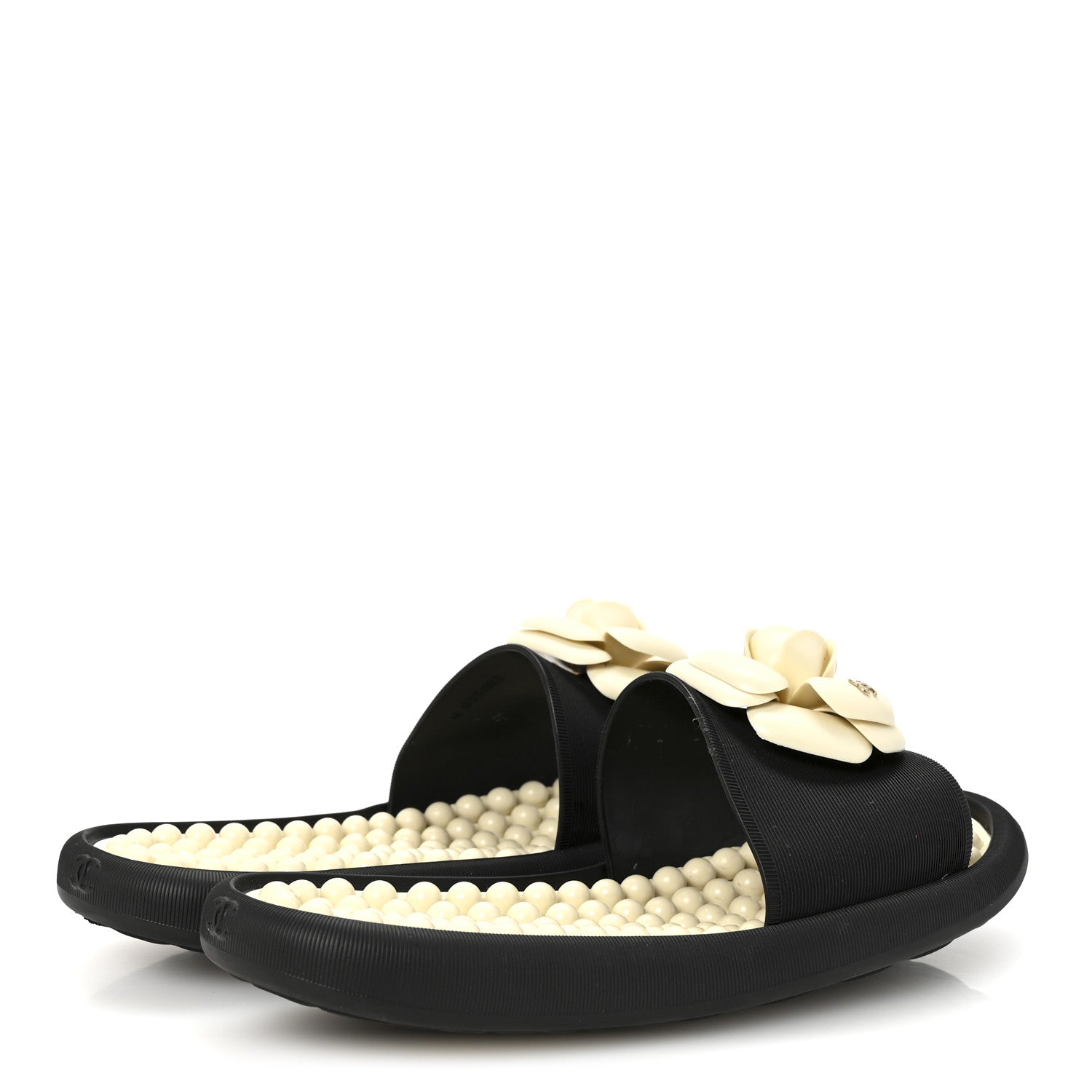 Chanel Thermoplastic PVC Camellia Mule Sandals 38 Black Ivory 5 of 9