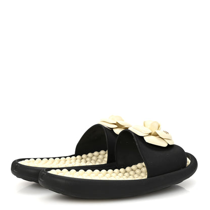 Chanel Thermoplastic PVC Camellia Mule Sandals 38 Black Ivory 5 of 9