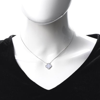 Van Cleef & Arpels 18K White Gold Chalcedony Vintage Alhambra Pendant Necklace 2 of 7