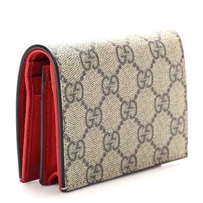 Gucci GG Supreme Monogram Bosco Patch Card Case Wallet Beige Malva Hibiscus Red 3 of 9