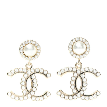 Chanel Crystal Pearl Bow-tiful CC Drop Earrings Gold 1 of 6