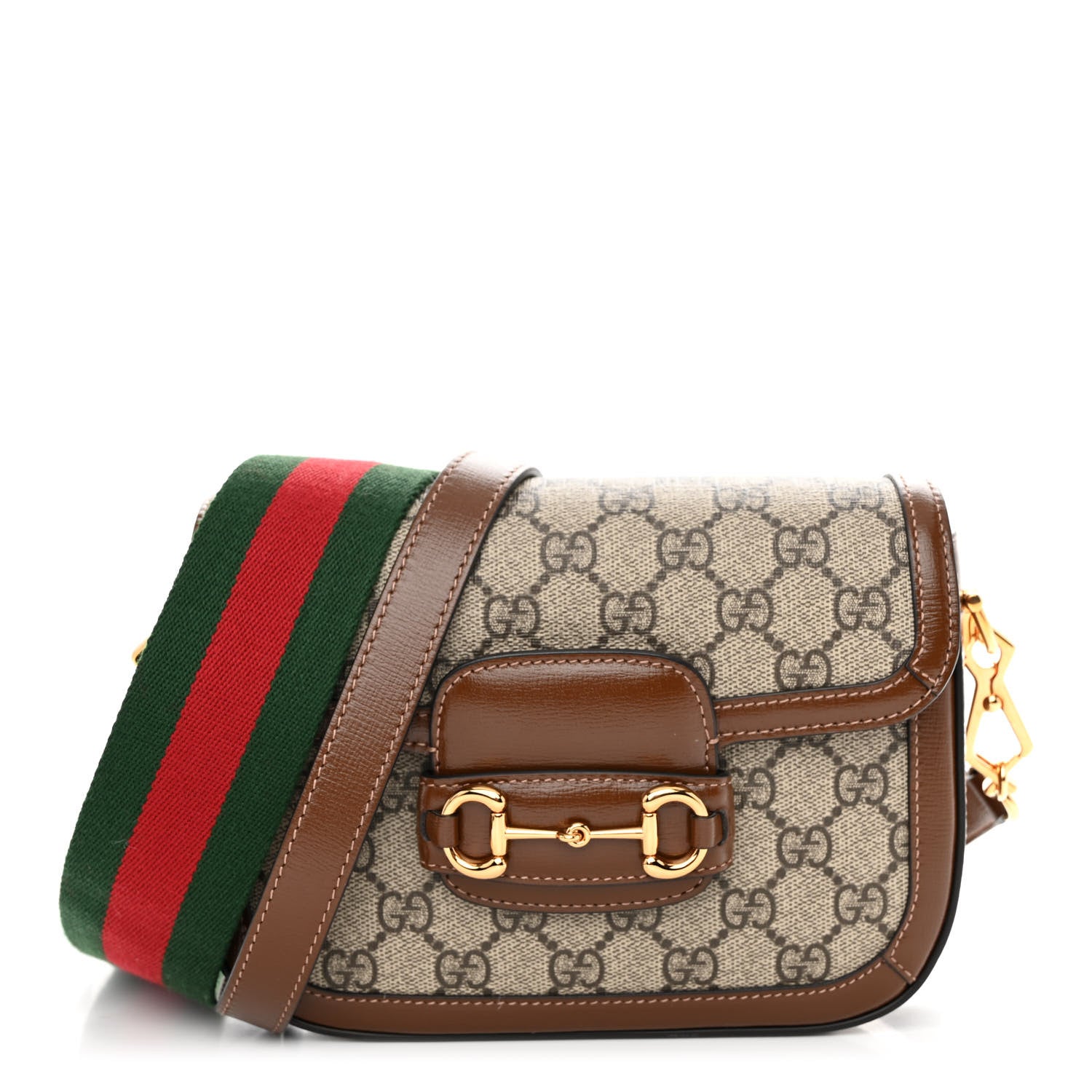 Gucci GG Supreme Monogram Azalea Calfskin Web Mini Horsebit 1955 Shoulder Bag Beige Ebony Brown Sugar 1 of 10