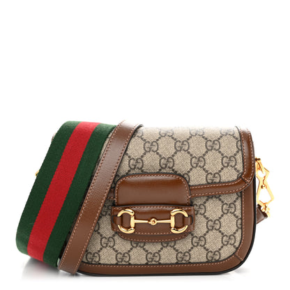 Gucci GG Supreme Monogram Azalea Calfskin Web Mini Horsebit 1955 Shoulder Bag Beige Ebony Brown Sugar 1 of 10