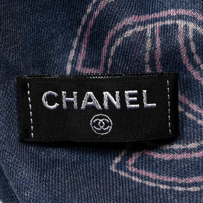 Chanel Cotton Cashmere Quilted CC Logo Stole Navy Pink 4 of 4