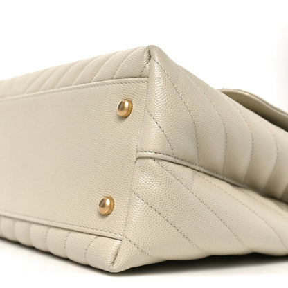 Chanel Caviar Chevron Quilted Medium Coco Handle Flap White 9 of 9