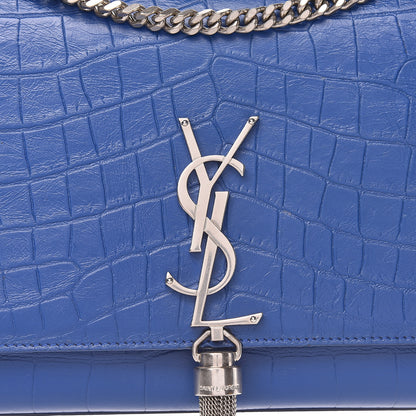 Saint Laurent Calfskin Crocodile Embossed Medium Classic Monogram Kate Tassel Satchel Bleu Majorelle 15 of 23