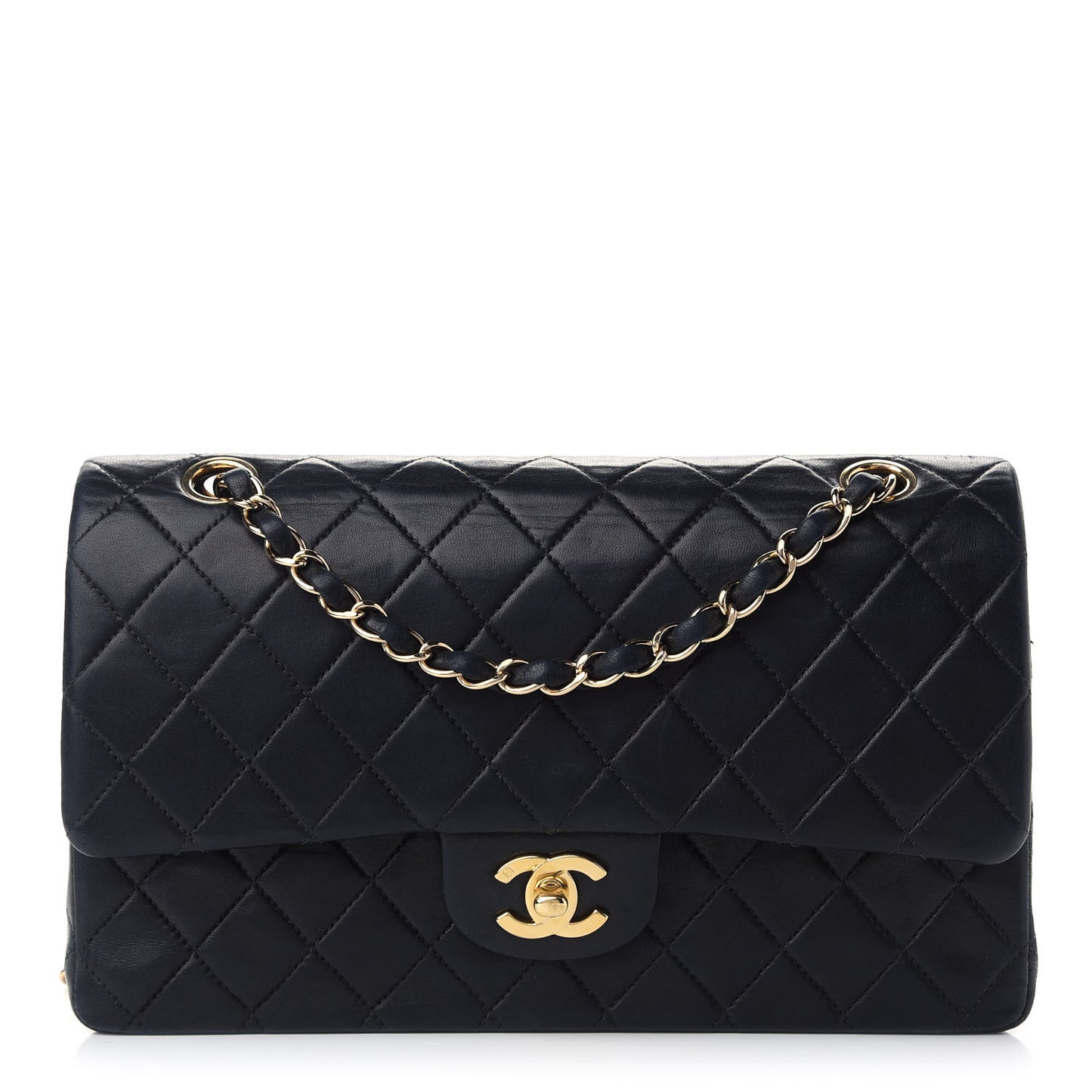 Lambskin Quilted Medium Double Flap Black