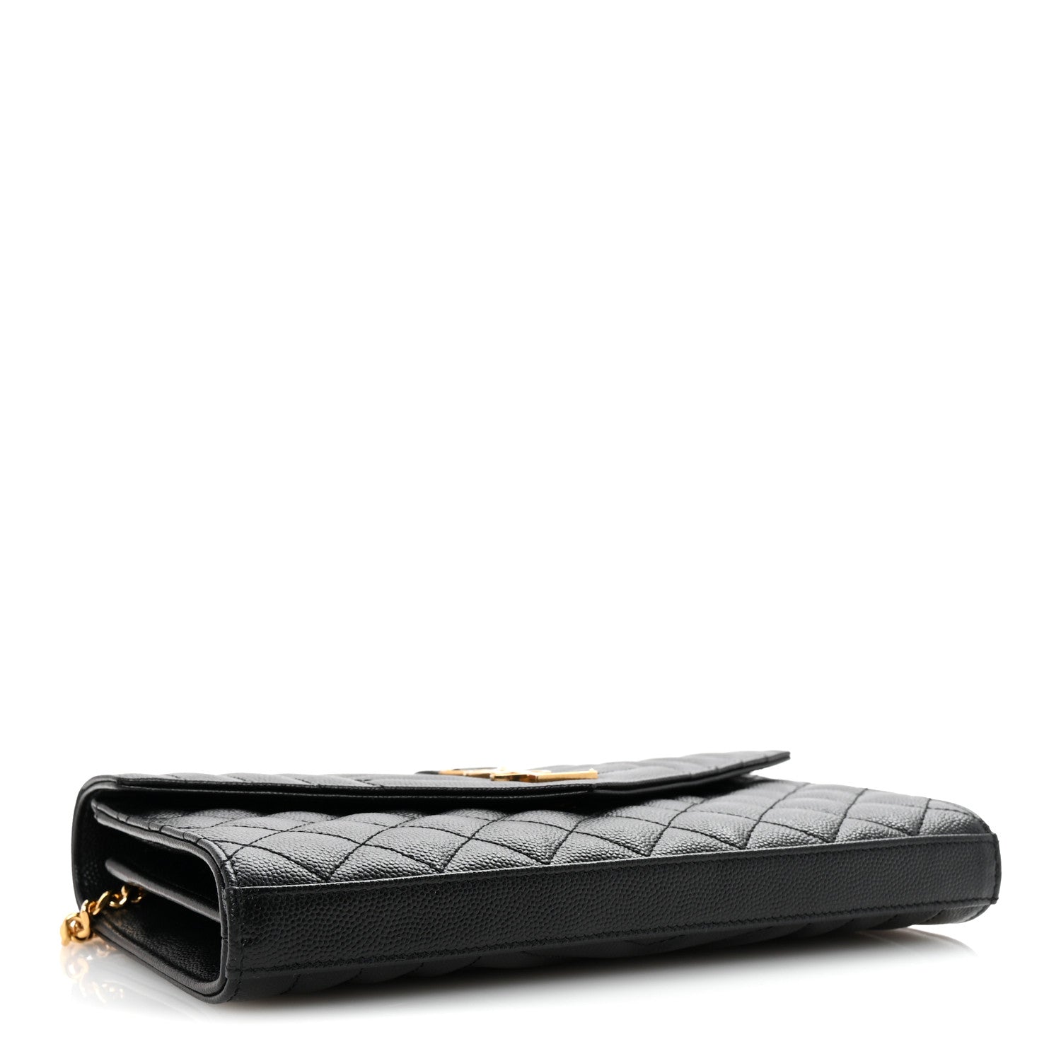 Saint Laurent Grain De Poudre Mixed Matelasse Triquilt Monogram Chain Wallet Black 4 of 9