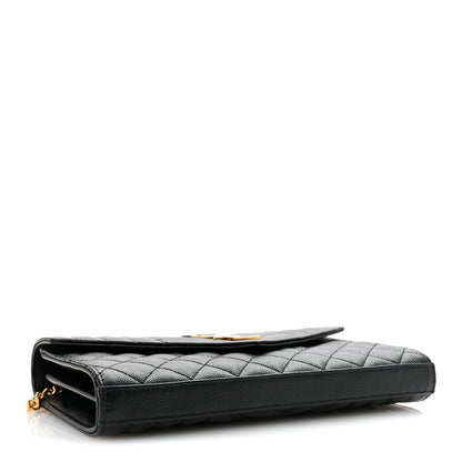 Saint Laurent Grain De Poudre Mixed Matelasse Triquilt Monogram Chain Wallet Black 4 of 9