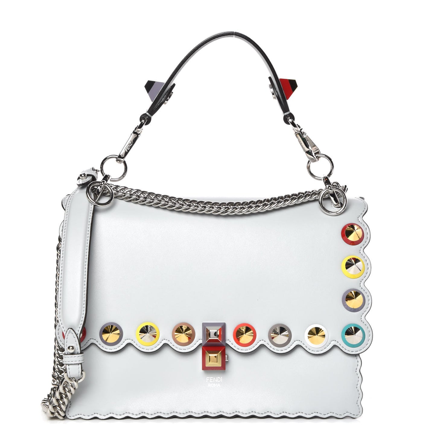 Vitello Liberty Scalloped Spike Studded Kan I Shoulder Bag Grigio Perla Multicolor