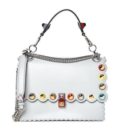 Fendi Vitello Liberty Scalloped Spike Studded Kan I Shoulder Bag Grigio Perla Multicolor 1 of 11