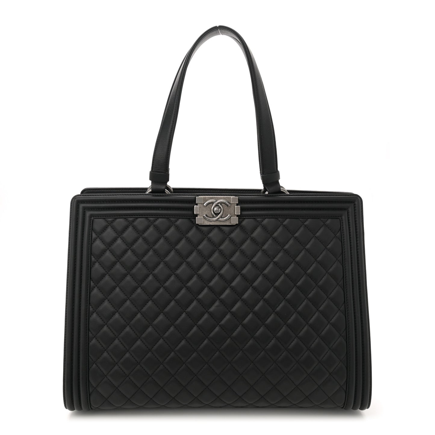 Calfskin Quilted Boy Shopping Tote Black