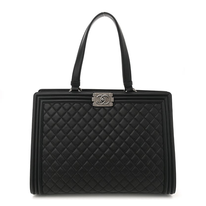 Chanel Calfskin Quilted Boy Shopping Tote Black 1 of 11