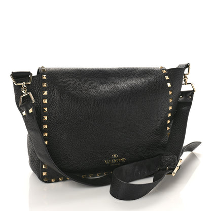 Valentino Garavani Pebbled Calfskin Rockstud Flip Lock Flap Messenger Satchel Black 2 of 9