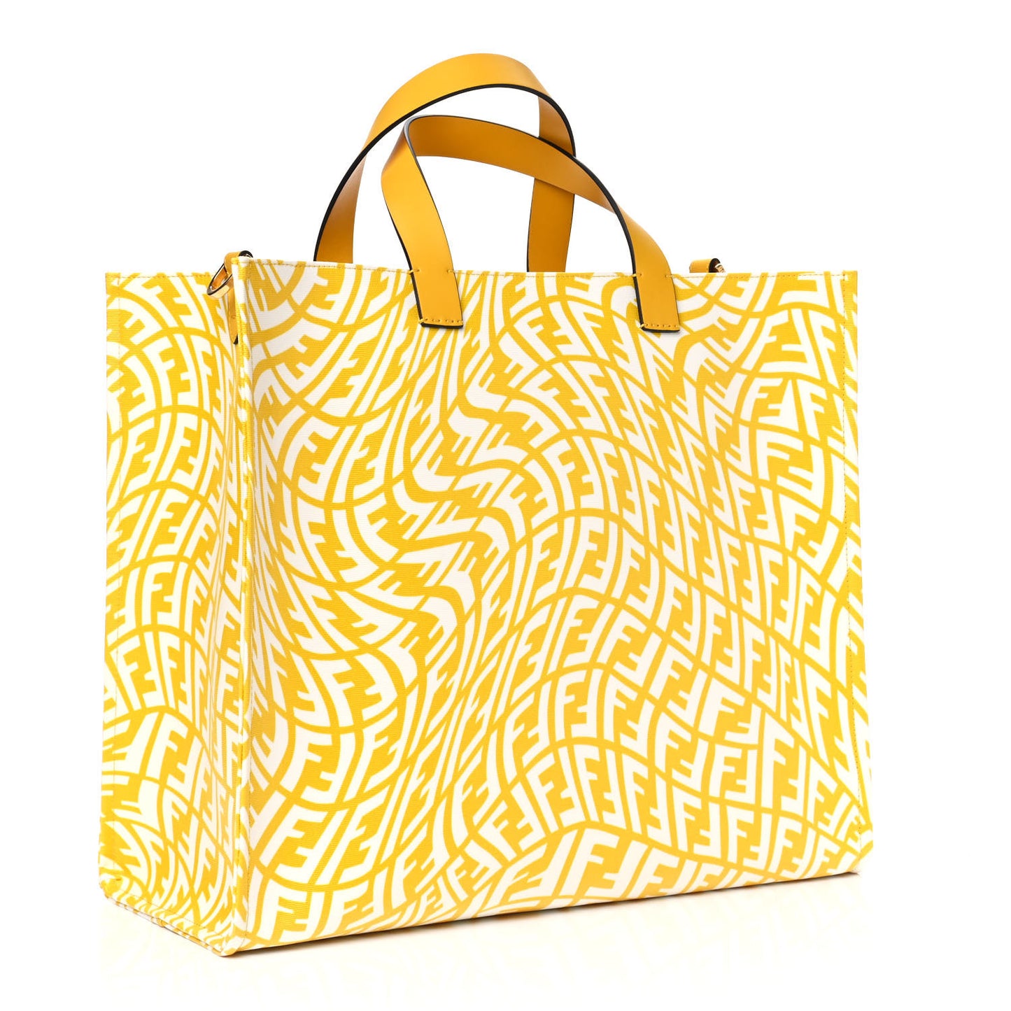 X SARAH COLEMAN Glazed Canvas Vitello King FF Vertigo Shopping Tote Bag Mimosa White
