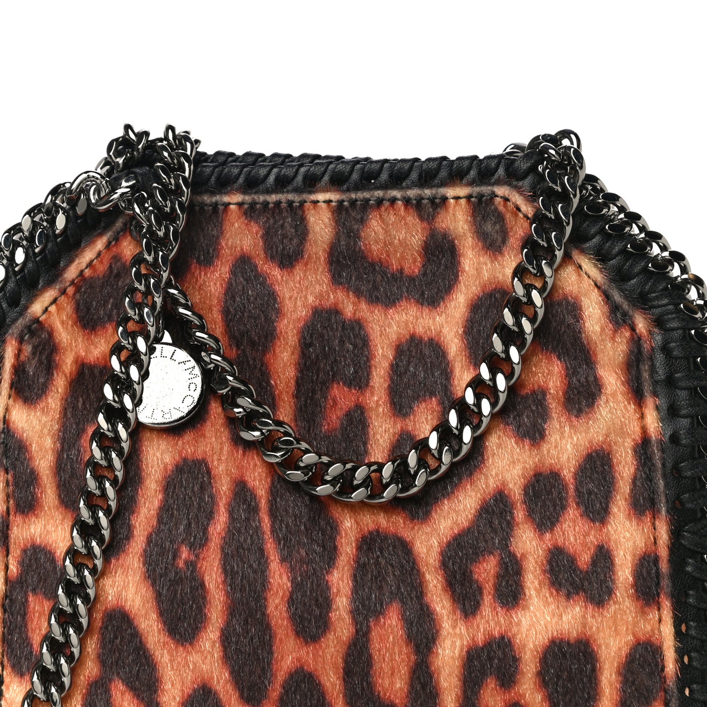 Faux Calf Hair Leopard Print Mini Falabella Fold Over Tote Black