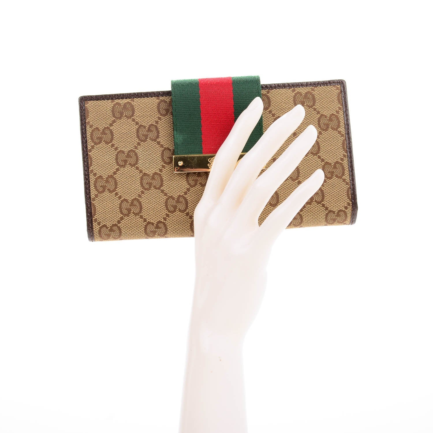 Gucci Monogram Calfskin Ladies Web Continental Wallet Beige Ebony Cocoa 2 of 7