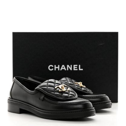 Chanel Lambskin Quilted CC Turnlock Loafers 37.5 Black 10 of 10