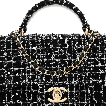 Chanel Tweed Quilted Mini Top Handle Rectangular Flap Black White 8 of 11
